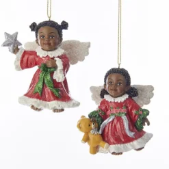 African American Angels Little Angel Set Ornaments, Set Of 2, C7630