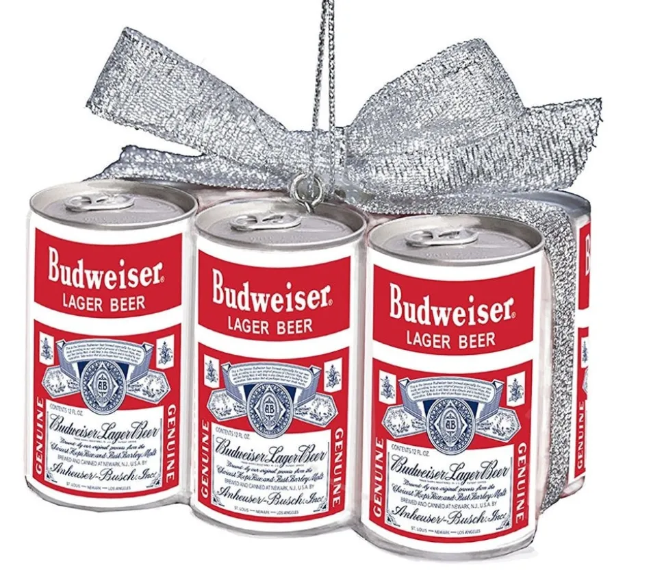 Budweiser Vintage Cans With Bow Ornament By Kurt Adler