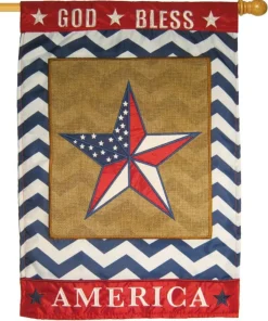 Burlap God Bless America Star Double Applique House Flag