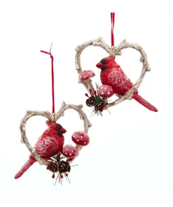 Cardinal Birds In Heart Frame Ornaments Set/2, D3892, Kurt Adler