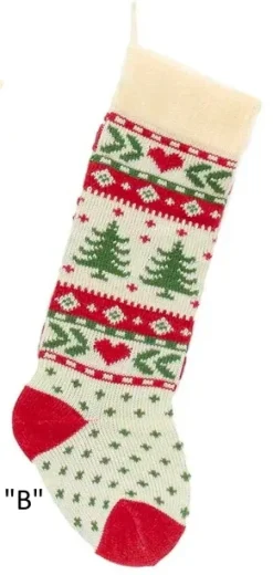 Christmas Tree And Snowflake Knitted Stockings, B0673, Kurt Adler