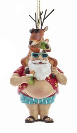 Chubby Santa With Surfboard/Reindeer Ornament, E0491, Kurt Adler