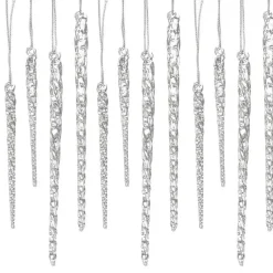 Glass Icicle Ornaments Clear Twist Set Of 24, W3730