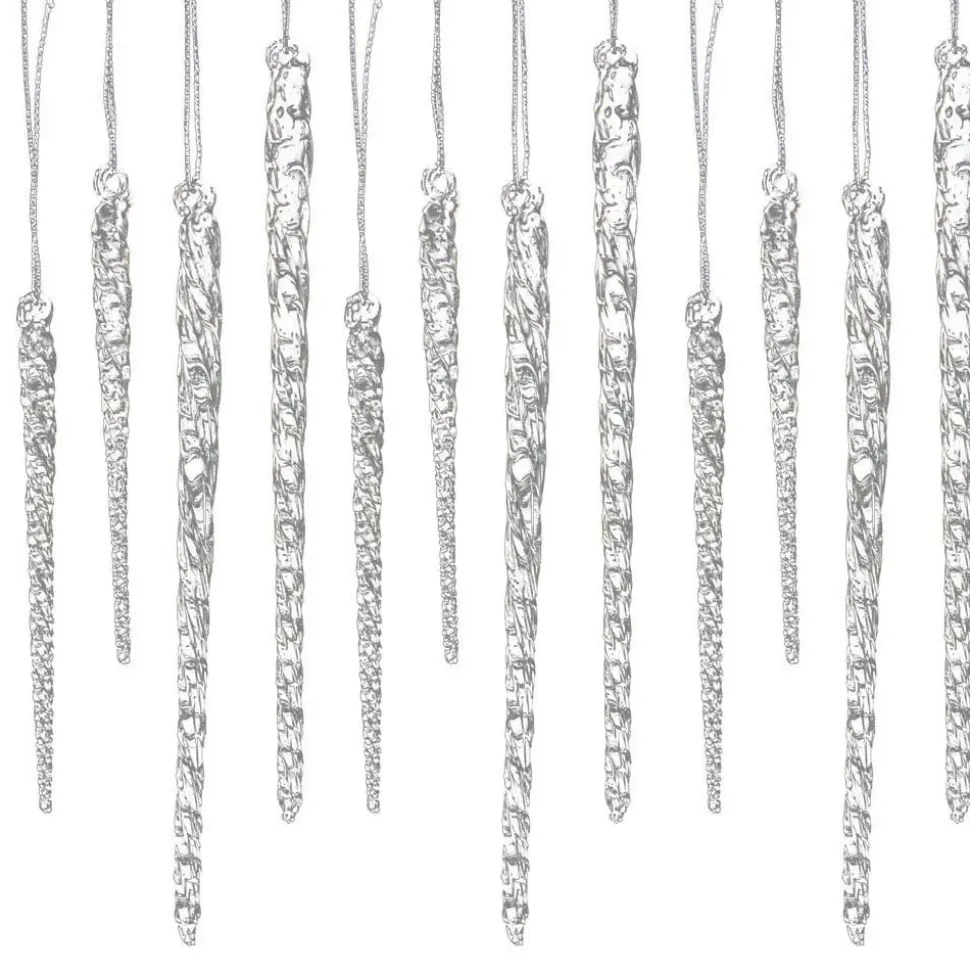 Glass Icicle Ornaments Clear Twist Set Of 24, W3730