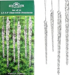 Glass Icicle Ornaments Clear Twist Set Of 24, W3730