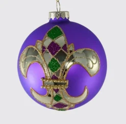 Glass Round Fleur De Lis Ornament