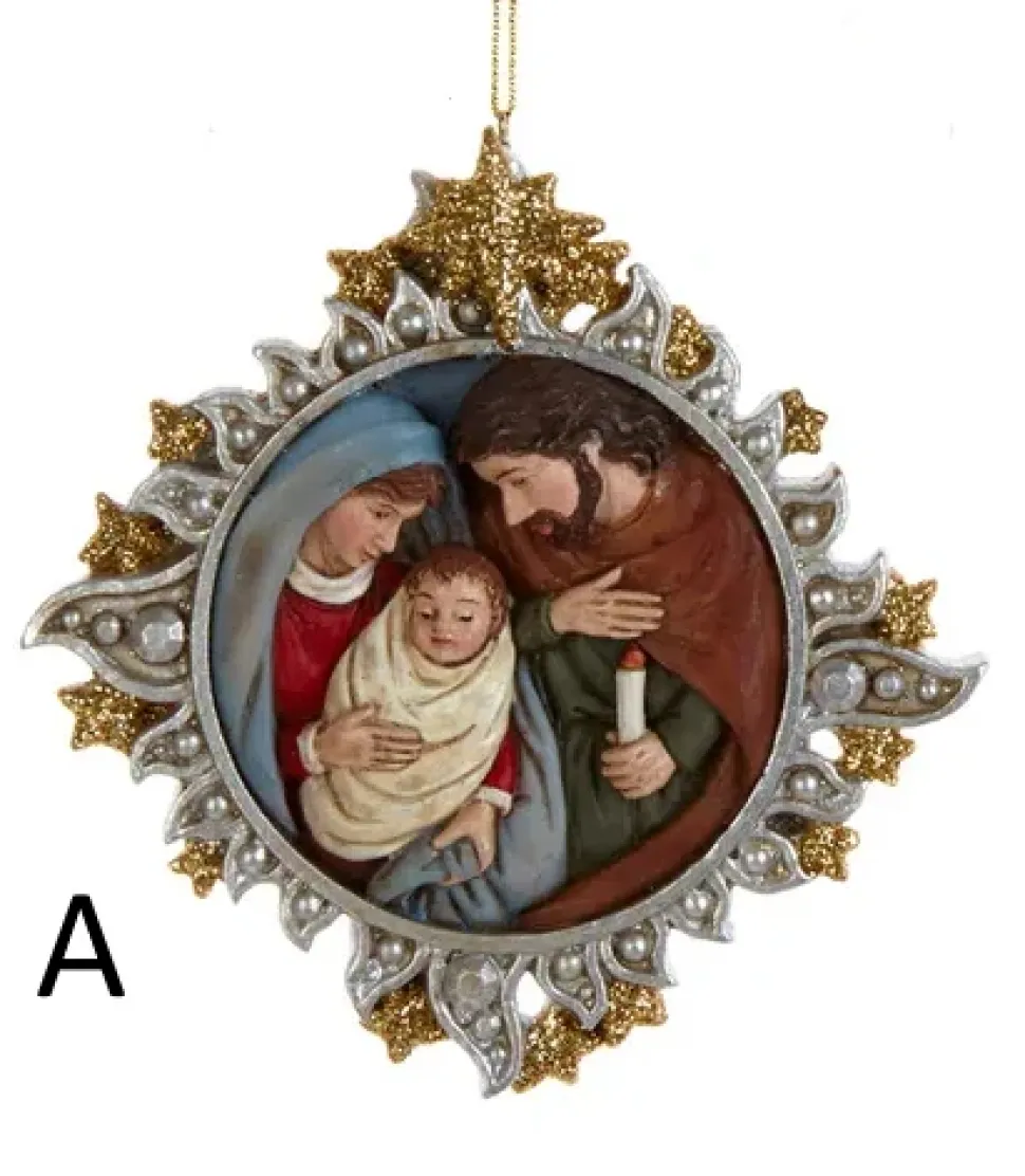 Gold And Silver Nativity Family Ornaments, 2 Assorted, E0678, Kurt Adler