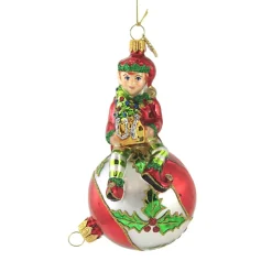 Huras. Elf On Christmas Ball Ornament, Sprite Holly Floral, S753