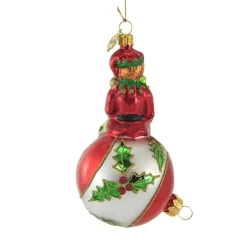 Huras. Elf On Christmas Ball Ornament, Sprite Holly Floral, S753