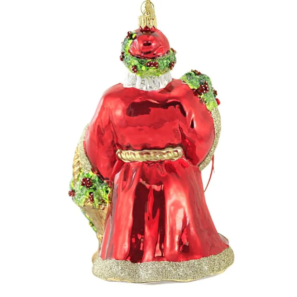 Huras, Floral Santa Glass Ornament Poinsettia Basket, S551