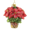Huras, Poinsettia With Plain Bow Glass Ornament Floral Flower, S462