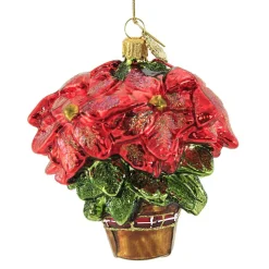 Huras, Poinsettia With Plain Bow Glass Ornament Floral Flower, S462