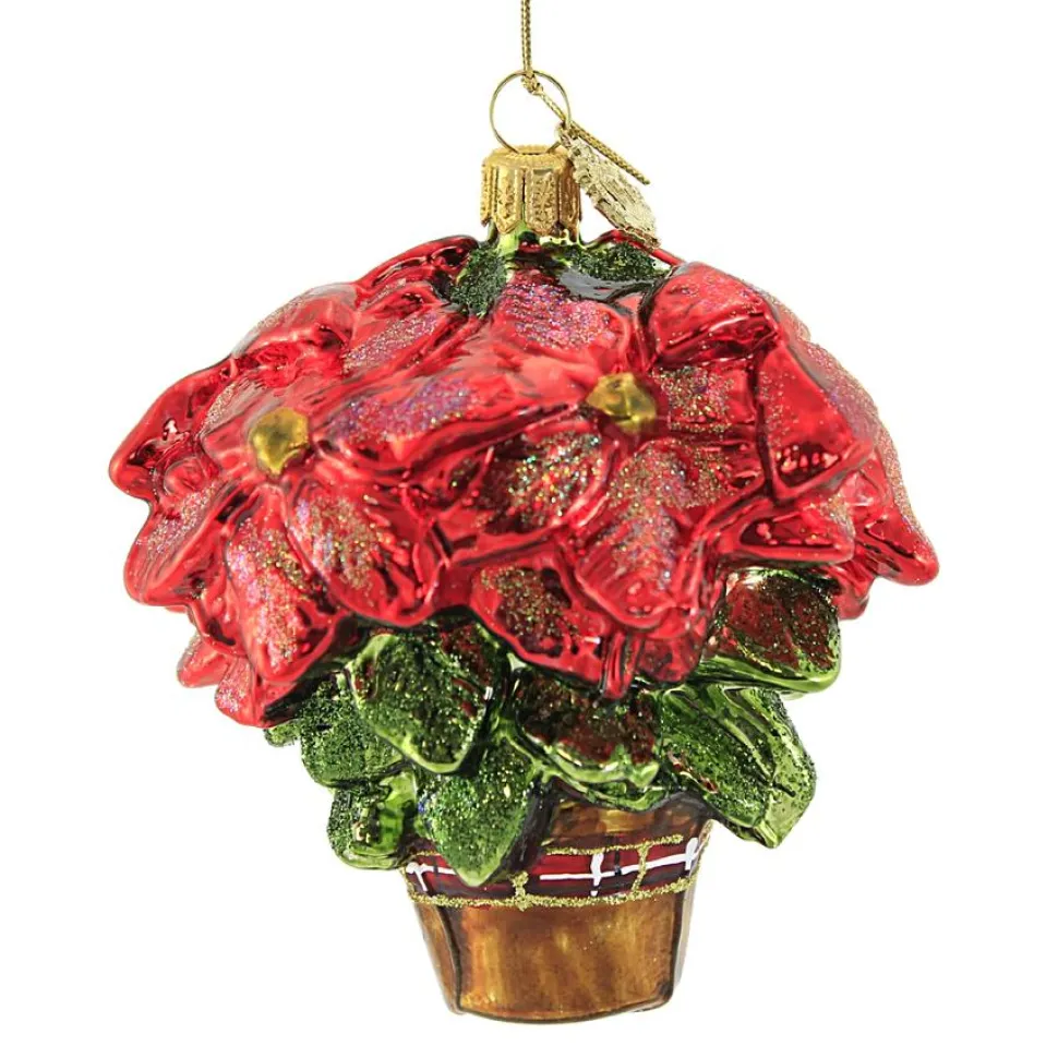 Huras, Poinsettia With Plain Bow Glass Ornament Floral Flower, S462