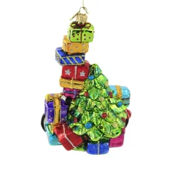 Huras, Red Bike & Christmas Tree Glass Ornament Package Bicycle, S849
