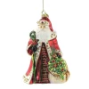 Huras, Santa With Poinsettias Wreaths Glass Ornament Floral Christmas, S589A