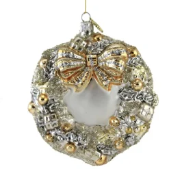 Huras Silver & Gold Wreath Glass Ornament Wedding Anniversary, S694