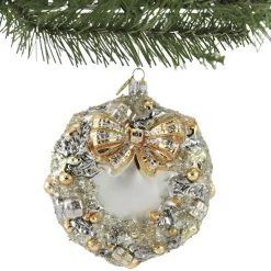 Huras Silver & Gold Wreath Glass Ornament Wedding Anniversary, S694