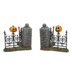 Hv, Jack Lantern Lit Fence Corners, 6007702, Halloween Village
