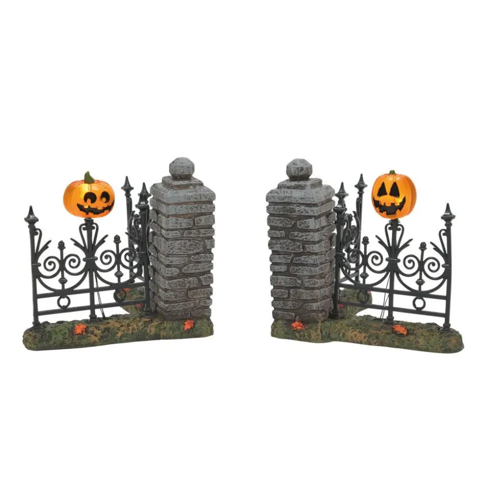 Hv, Jack Lantern Lit Fence Corners, 6007702, Halloween Village