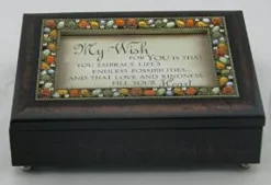 Italian Style Burlwood Finish Decorative Jewel Lid Musical Music Jewelry Box - Plays Edelweiss