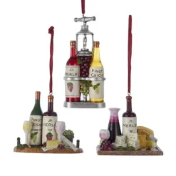 Wine And Cheese Tray Ornaments, 3 Assorted, C6759